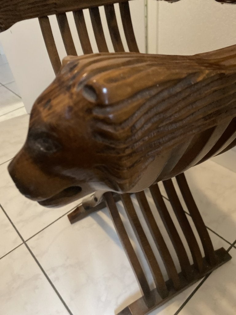 Houten Leeuwenkop kruisstoel inklapbaar, Ophalen, Gebruikt, Bruin, Eén