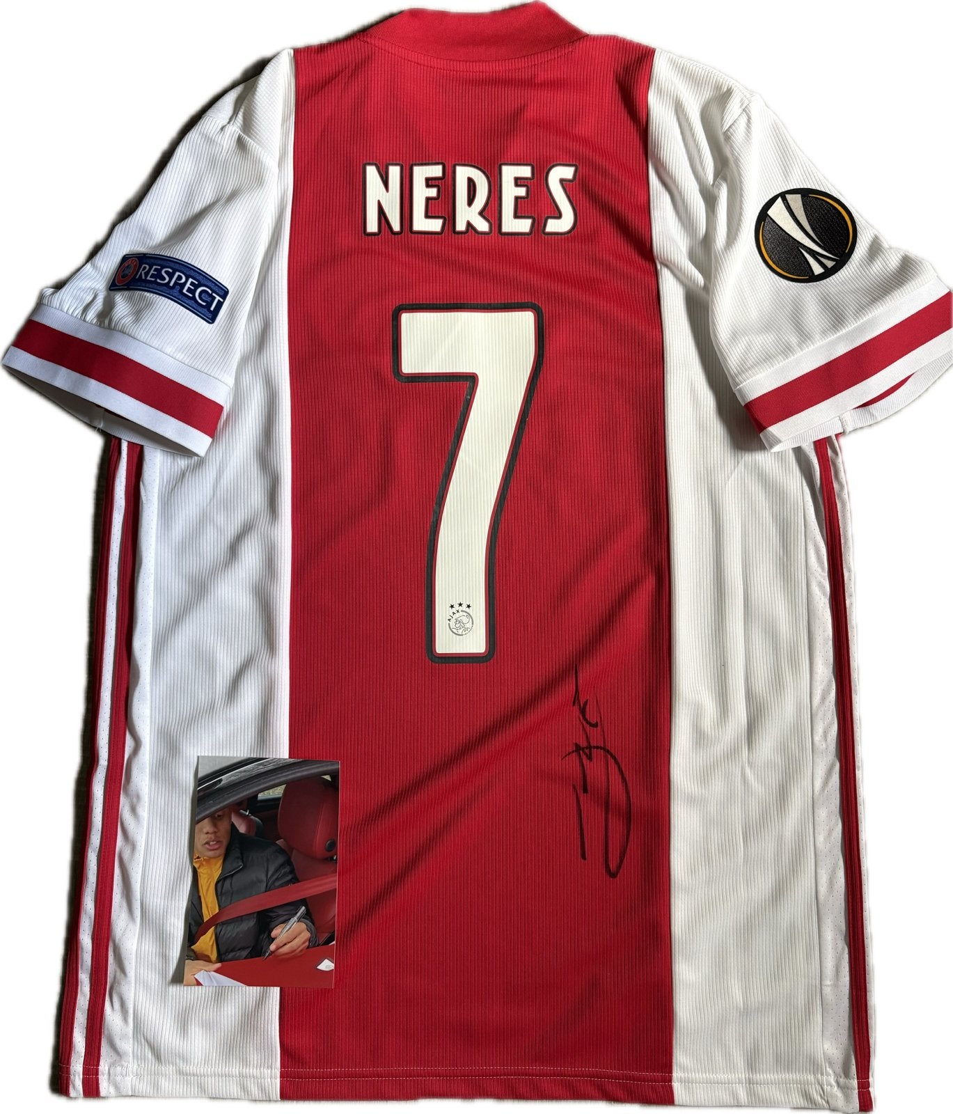 Gesigneerd Ajax David Neres shirt, Maat L, Ophalen of Verzenden, Zo goed als nieuw, Shirt