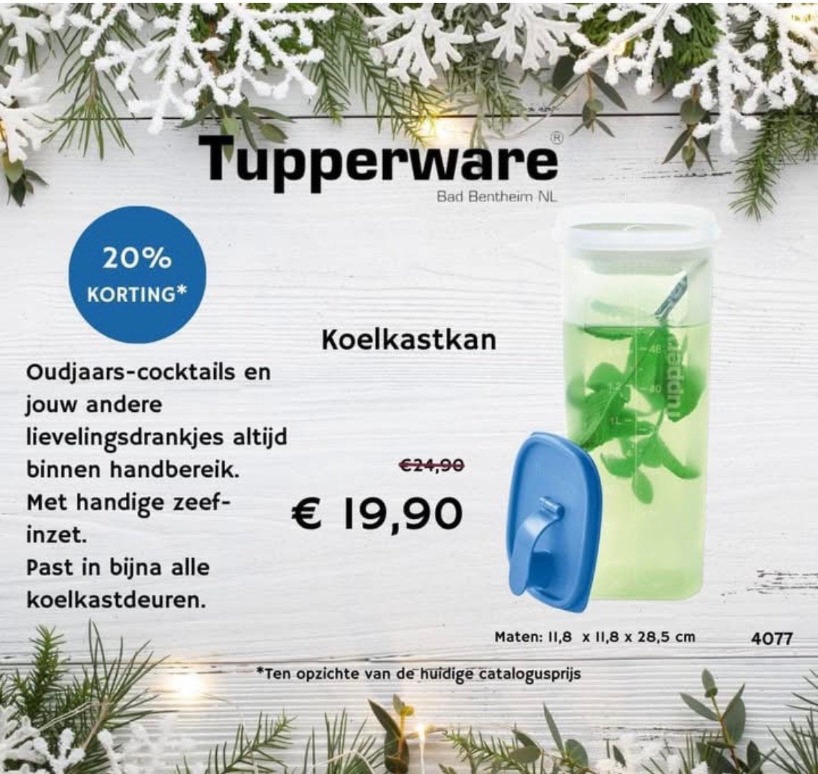 Tupperware Koelkastkan # 2 liter, Met deksel, Blauw, Beker of Kan, Nieuw