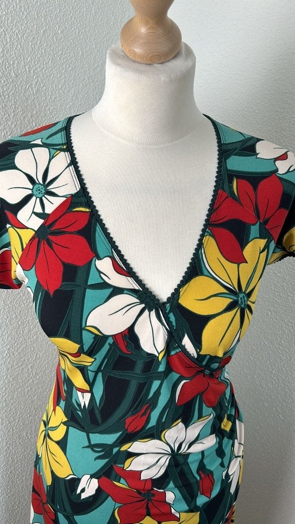 King Louie maat L bloemen crossdress jurk 1045, Maat 42/44 (L), Ophalen of Verzenden, Zo goed als nieuw, Knielengte