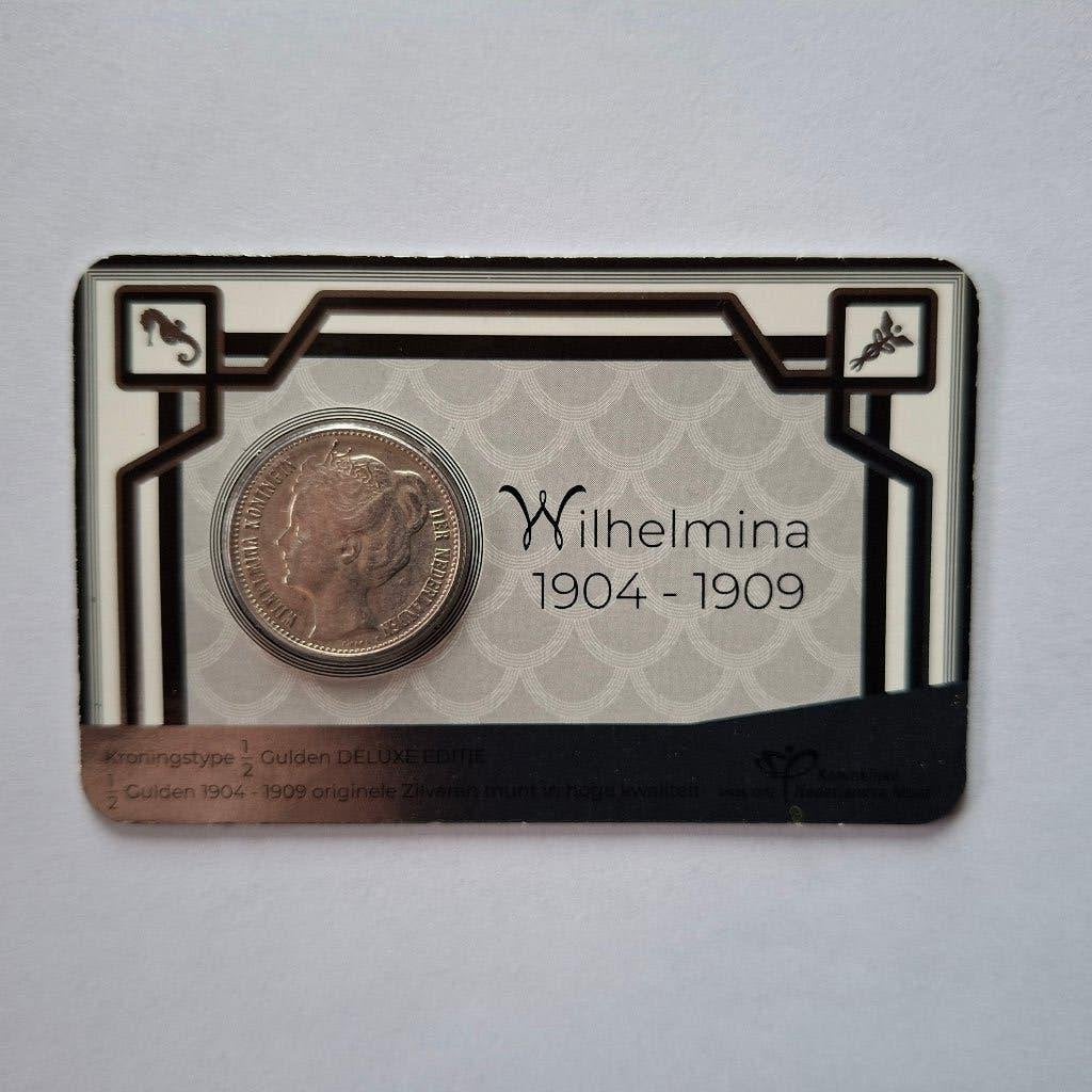 Zilveren ½ Gulden Wilhelmina (1907) in coincard, Postzegels en Munten, Munten | Nederland, Ophalen of Verzenden, Koningin Wilhelmina