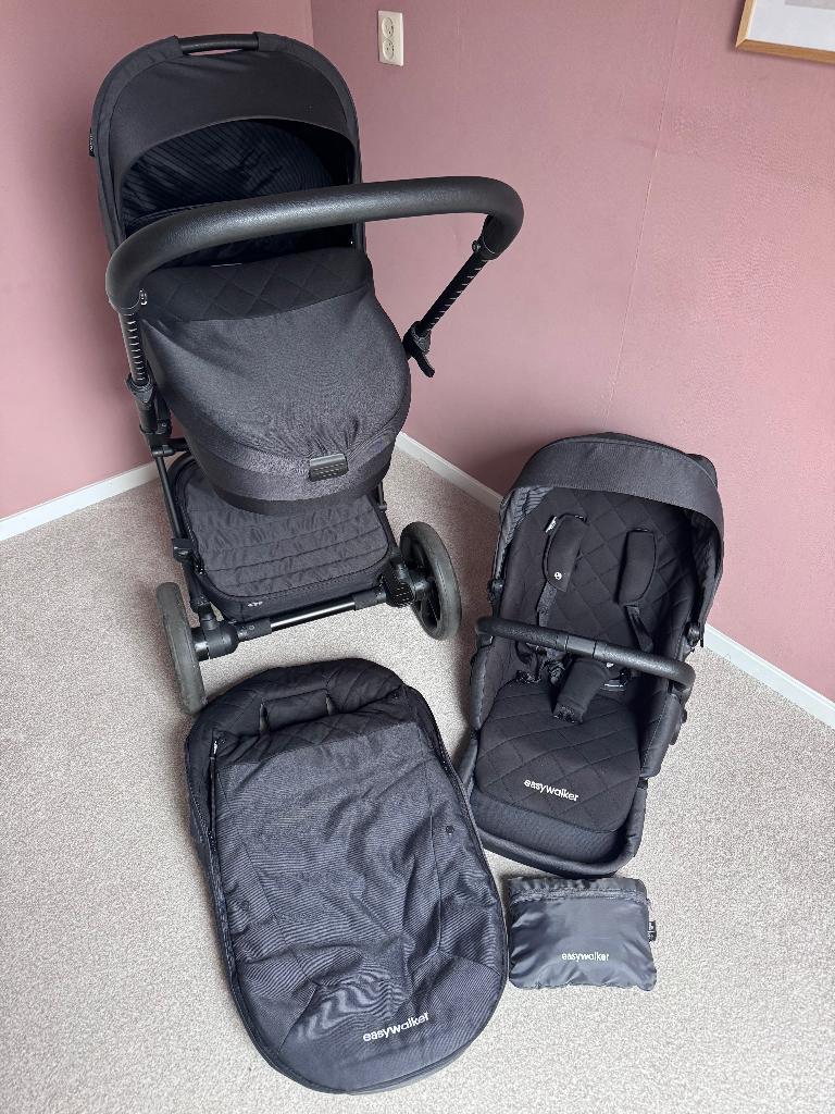 Complete Easy walker Harvey3 Kinderwagen, Jet Black, Zo goed als nieuw, Combiwagen, Verstelbare duwstang, Ophalen