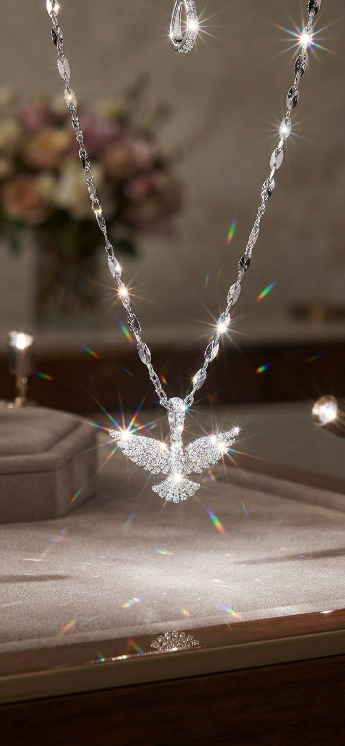 Zilverkleurige ketting met duif hanger en kristallen, Ophalen of Verzenden