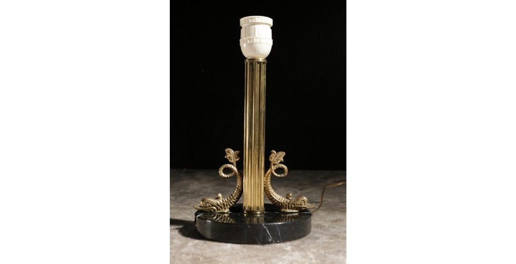 Midcentury French Fish Lamp Brass Black Marble 1950s, Antiek en Kunst, Antiek | Lampen, Ophalen of Verzenden