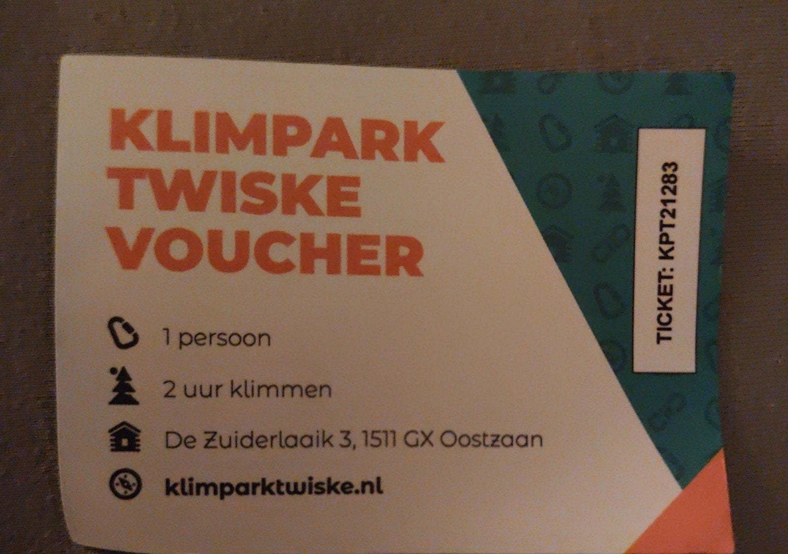 Klimpark Twiske Voucher, Eén persoon, Ticket of Toegangskaart