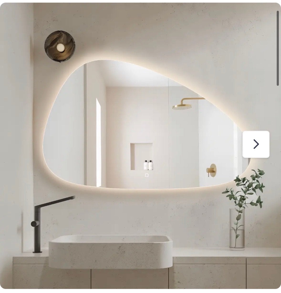 Saniclear Vibe organische spiegel met verlichting en verwarm, Ophalen, Nieuw, 100 tot 125 cm, Minder dan 100 cm