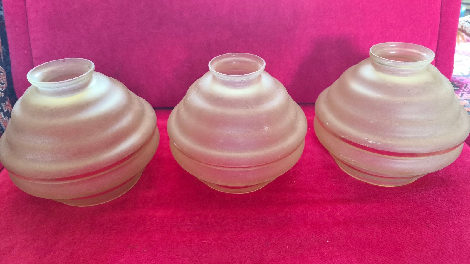 Set van 3 vintage glazen lampenkappen, Ophalen of Verzenden, Gebruikt, Vintage, Retro, Klassiek