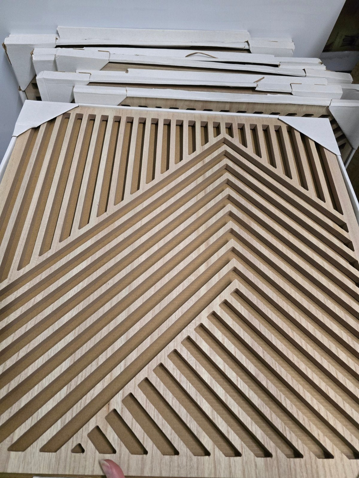 Negen wanddecoratie panelen van MDF, 58x58cm, Ophalen, Hout, Nieuw, Bruin