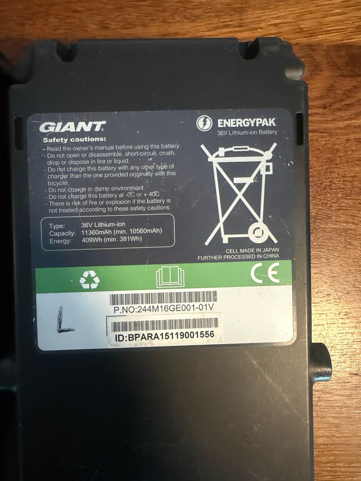 Giant EnergyPak 36V Li-ion E-bike Accu (2 stuks), Ophalen, Gebruikt