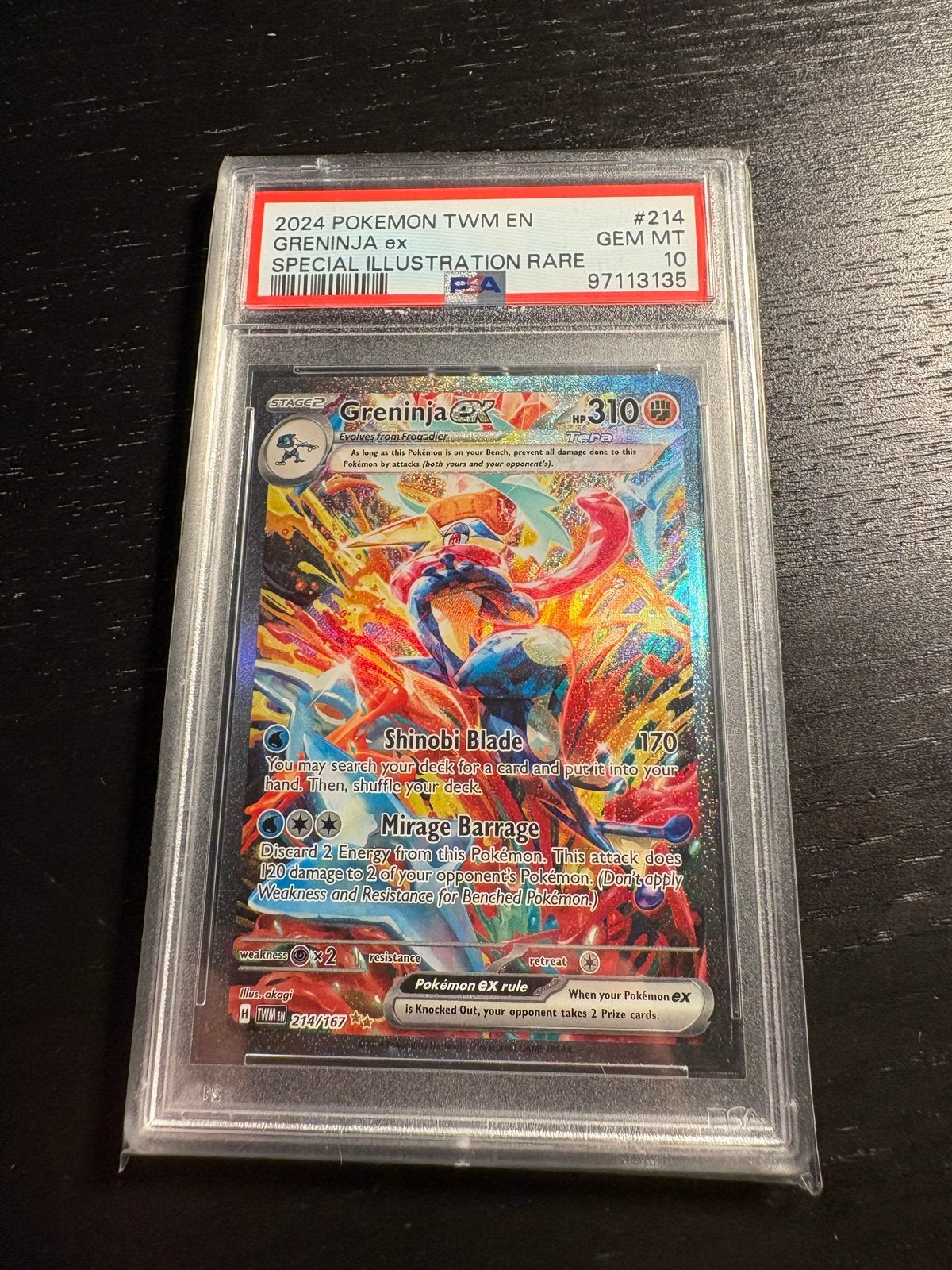 Greninja ex 214/167 PSA 10 - Special Illustration Rare, Ophalen, Zo goed als nieuw, Losse kaart, Foil