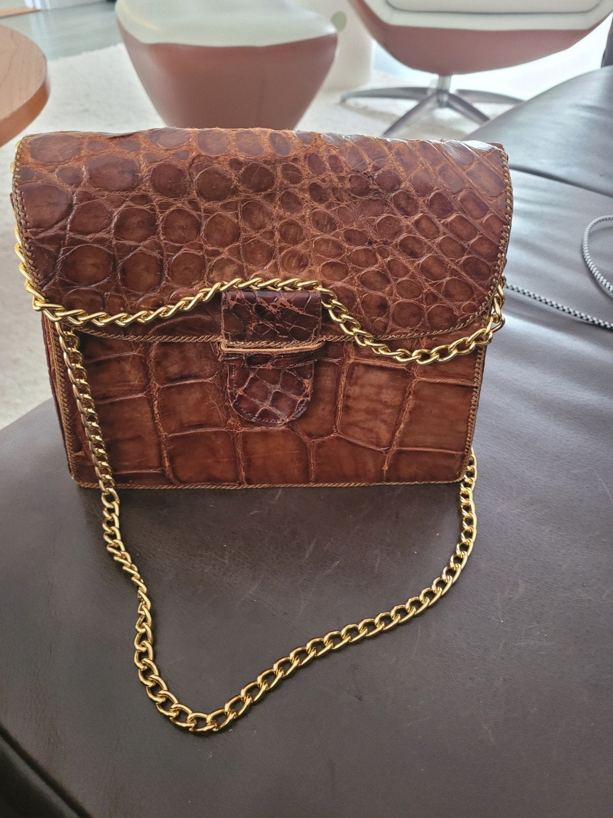 Vintage krokodillenleren handtas., Ophalen of Verzenden, Gebruikt