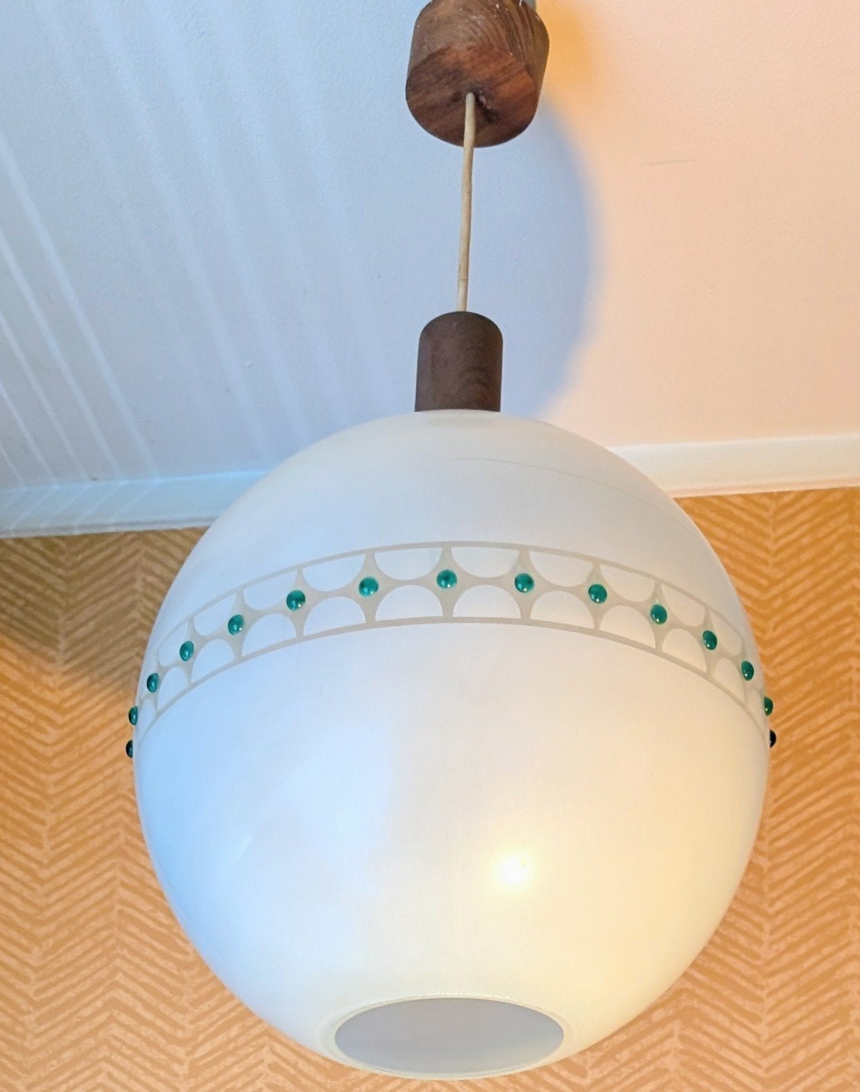 Vintage Scandinavische glazen hanglamp jaren 60s/70s, Ophalen of Verzenden