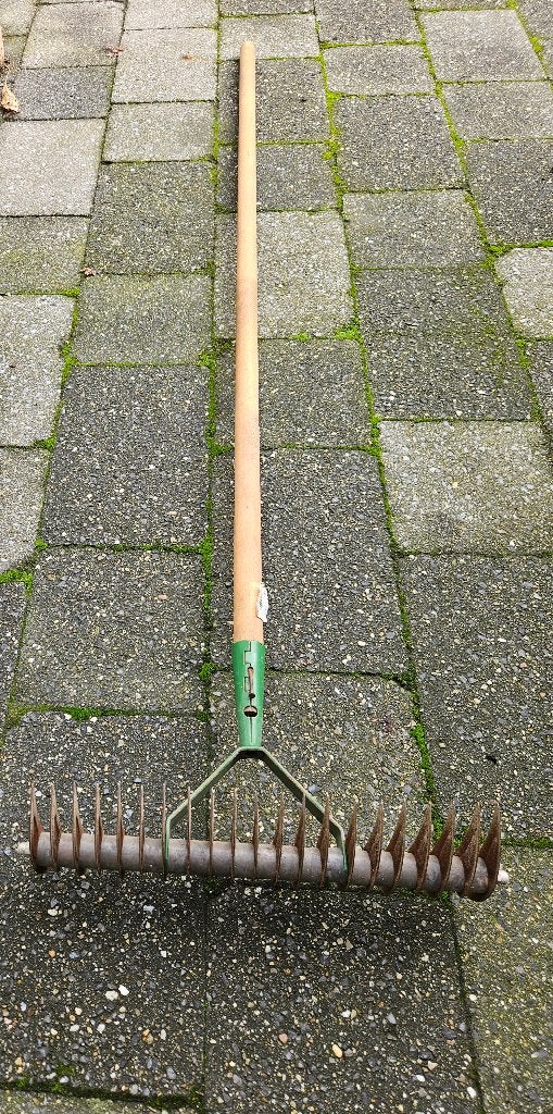 Stevige verticuteerhark met houten steel, Ophalen, Gebruikt, Hark, Onbekend