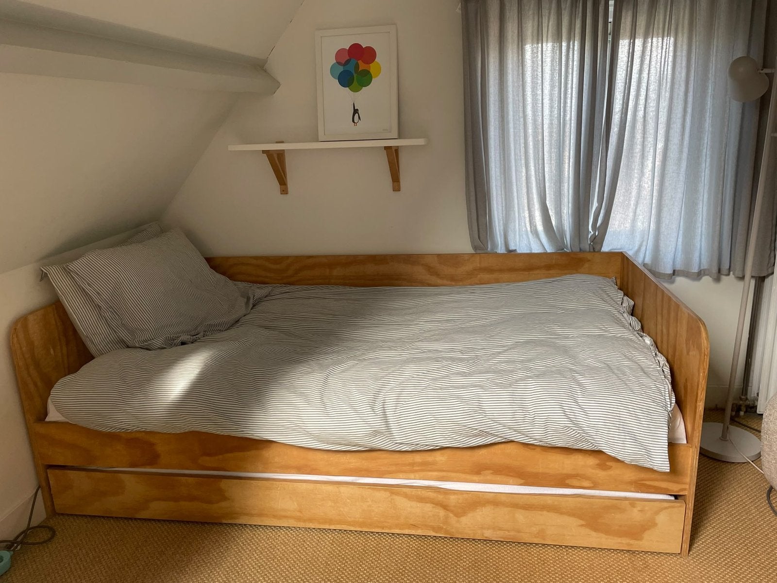 Houten bed 200x90 met 2de bed in uitschuiflade, Ophalen, 90 cm, Overige kleuren, Tweepersoons