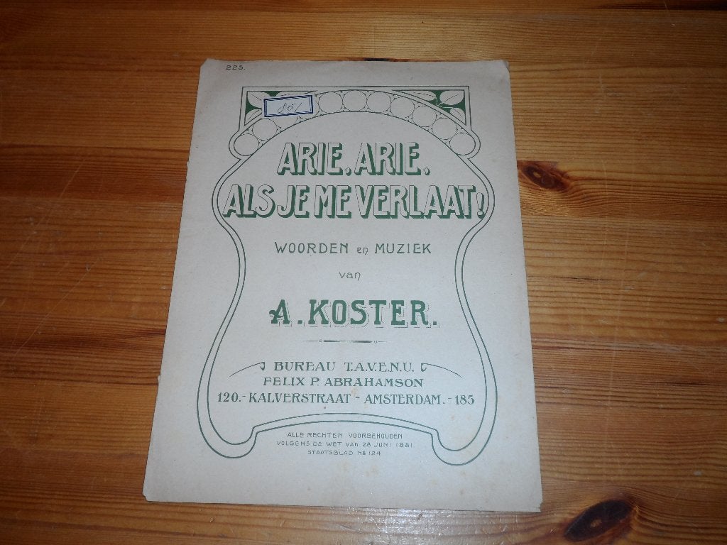 Arie arie als je me verlaat - a. Koster, Piano, Gebruikt, Ophalen of Verzenden, Artiest of Componist
