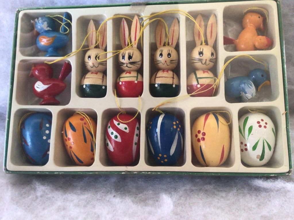 Vintage houten paashangers. Handbeschilderd. Duitsland. ‘ 80, Ophalen of Verzenden, Gebruikt