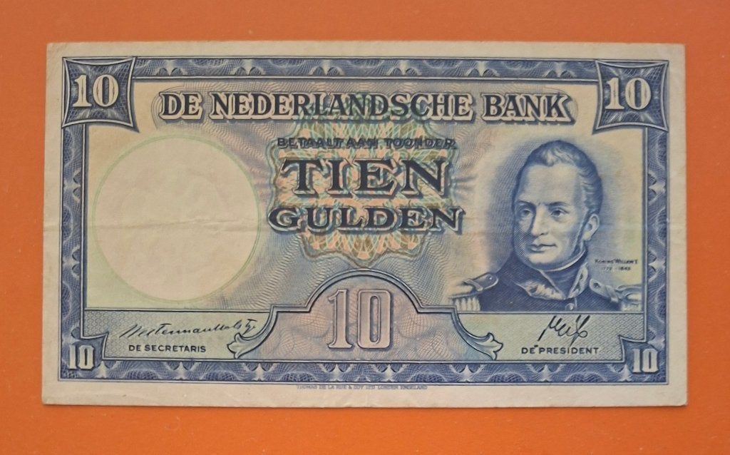 Bankbiljet 10 gulden 1945 Mijnbouw, cat. PL43.b, Verzenden, 10 gulden, Los biljet