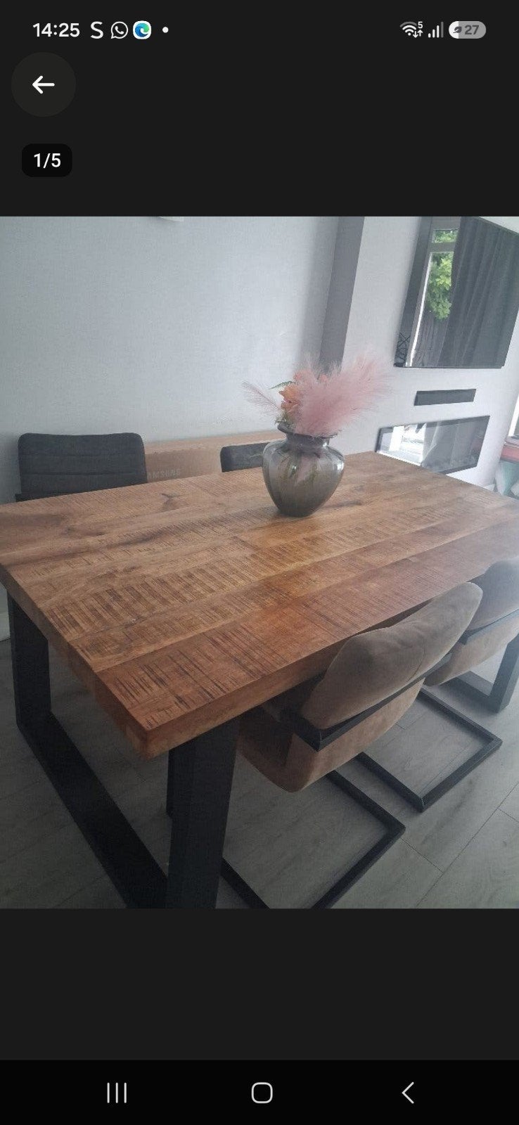 boomstam eet tafel inclusief 4 stoelen!, Huis en Inrichting, Gebruikt, 150 tot 200 cm, Rechthoekig, 50 tot 100 cm