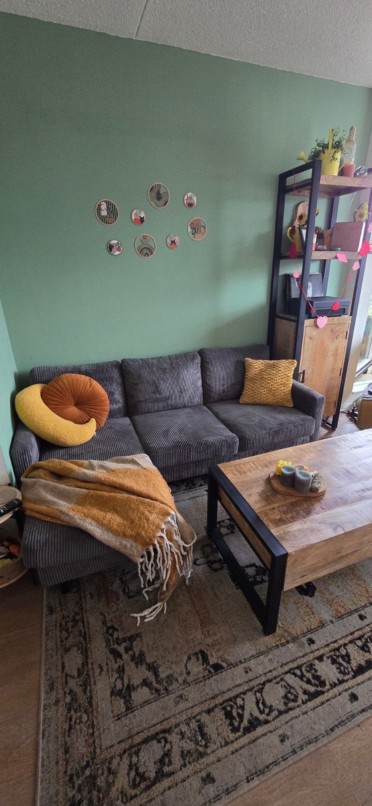 Grijze ribstof hoekbank - comfortabel en stijlvol, Huis en Inrichting, Banken | Bankstellen, Ophalen, Modern, Comfortabel, 250 tot 300 cm