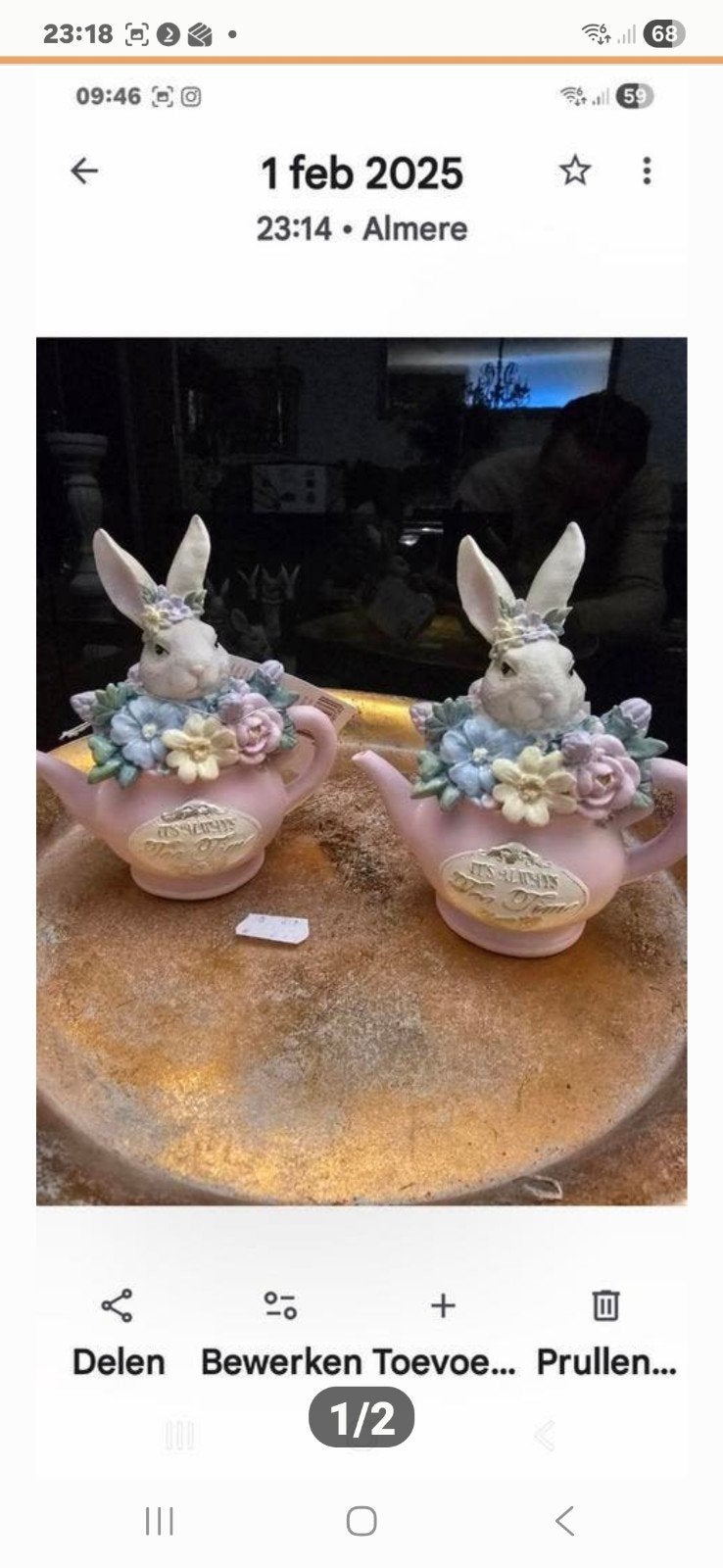 Twee schattige theepotjes, versierd met konijntjes, Ophalen of Verzenden, Nieuw, Dier