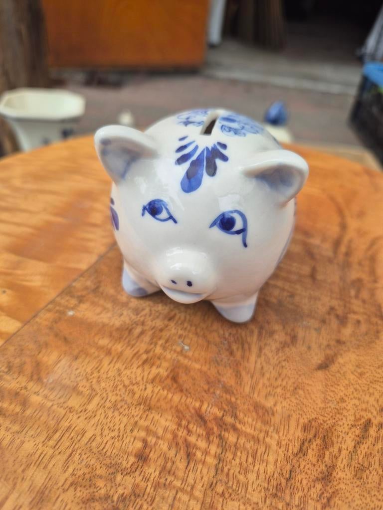 Vintage Delfts blauw spaarvarken - Holland souvenir, Ophalen of Verzenden, Gebruikt, Steen, Aardewerk of Keramiek, Dier