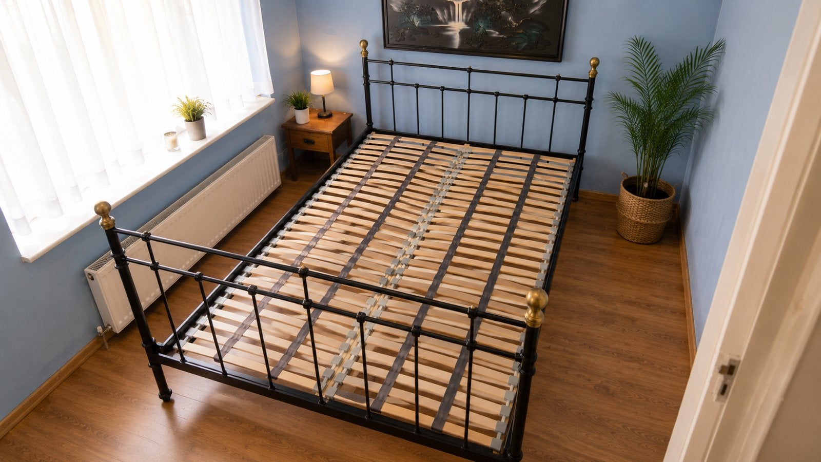 Bed met nieuw matras en topper, Ophalen, Zwart, Tweepersoons, Zo goed als nieuw