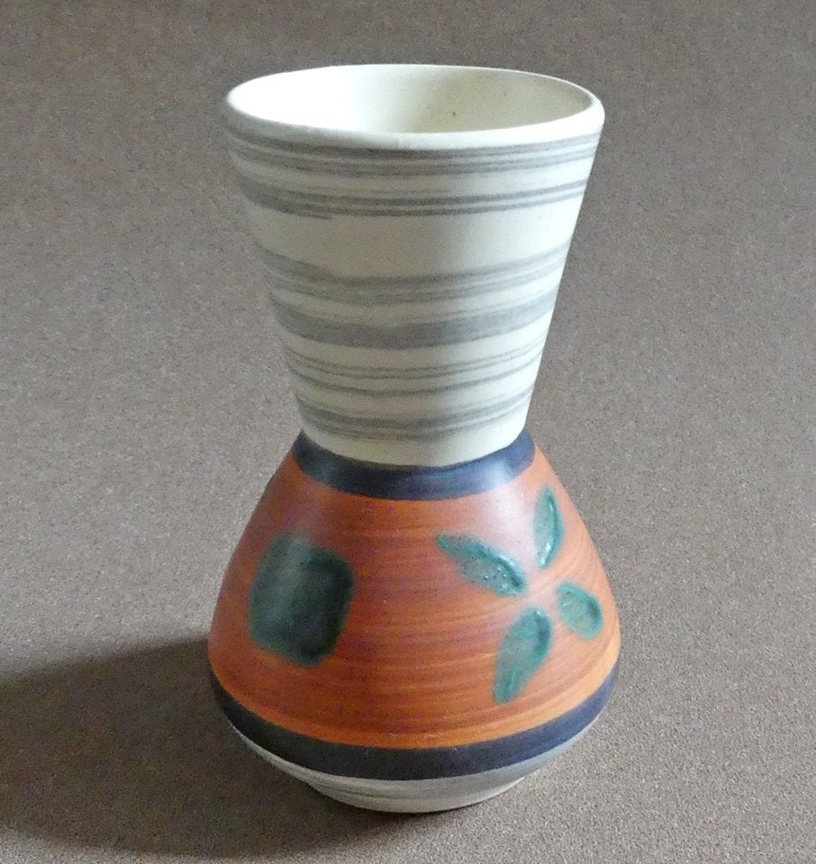Bay Keramik 580-12 vintage vaasje zijdemat West-Germany, 12 cm, Gebruikt, Beige, Ophalen of Verzenden