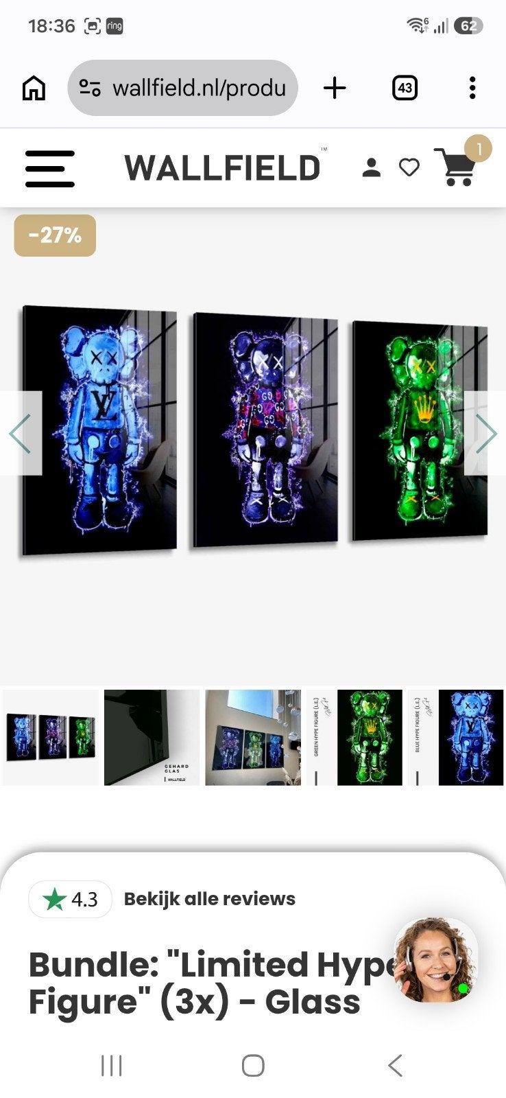 Set van 3 Limited Hype Figure Glazen Panelen, Ophalen, Schilderij/print, Blauw, Glas
