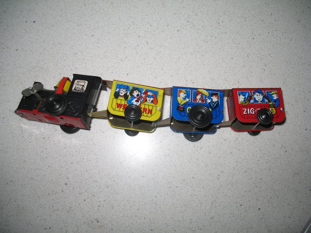 Vintage Blikken Speelgoedtrein met Western Thema, Antiek en Kunst, Ophalen of Verzenden