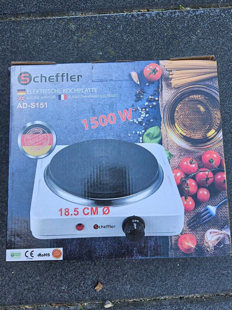 Scheffler Elektrische Kookplaat 1500W - Nieuw in doos, Nieuw, 3 kookzones of minder, Ophalen of Verzenden, Vrijstaand