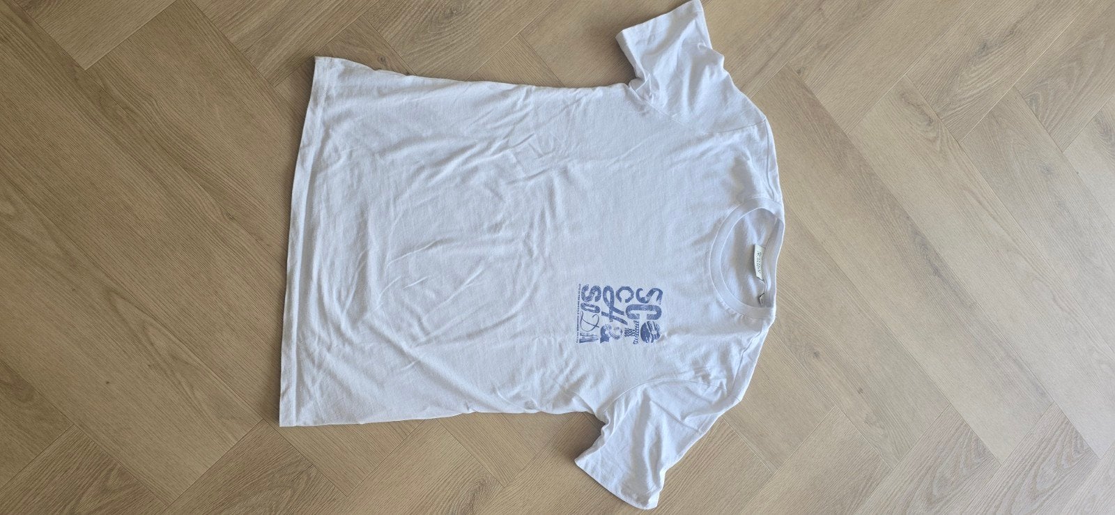 Scotch & Soda T-shirt Wit met Blauwe Print Maat M, Kleding | Heren, T-shirts, Maat 48/50 (M), Wit, Ophalen of Verzenden, Zo goed als nieuw