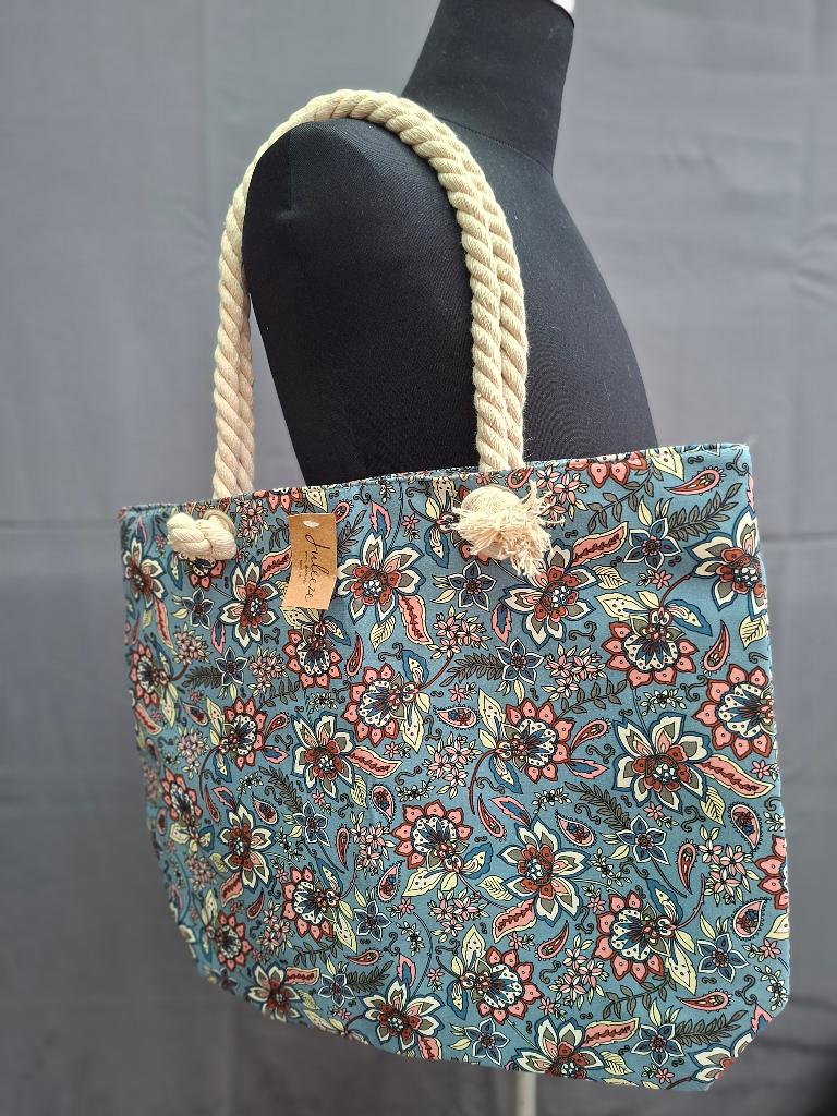 Juleeze beach bag / shopper lichtblauw paisley bloemenprint, Anneonline, Steenbergen, Blauw, Shop@wesell4u.nl