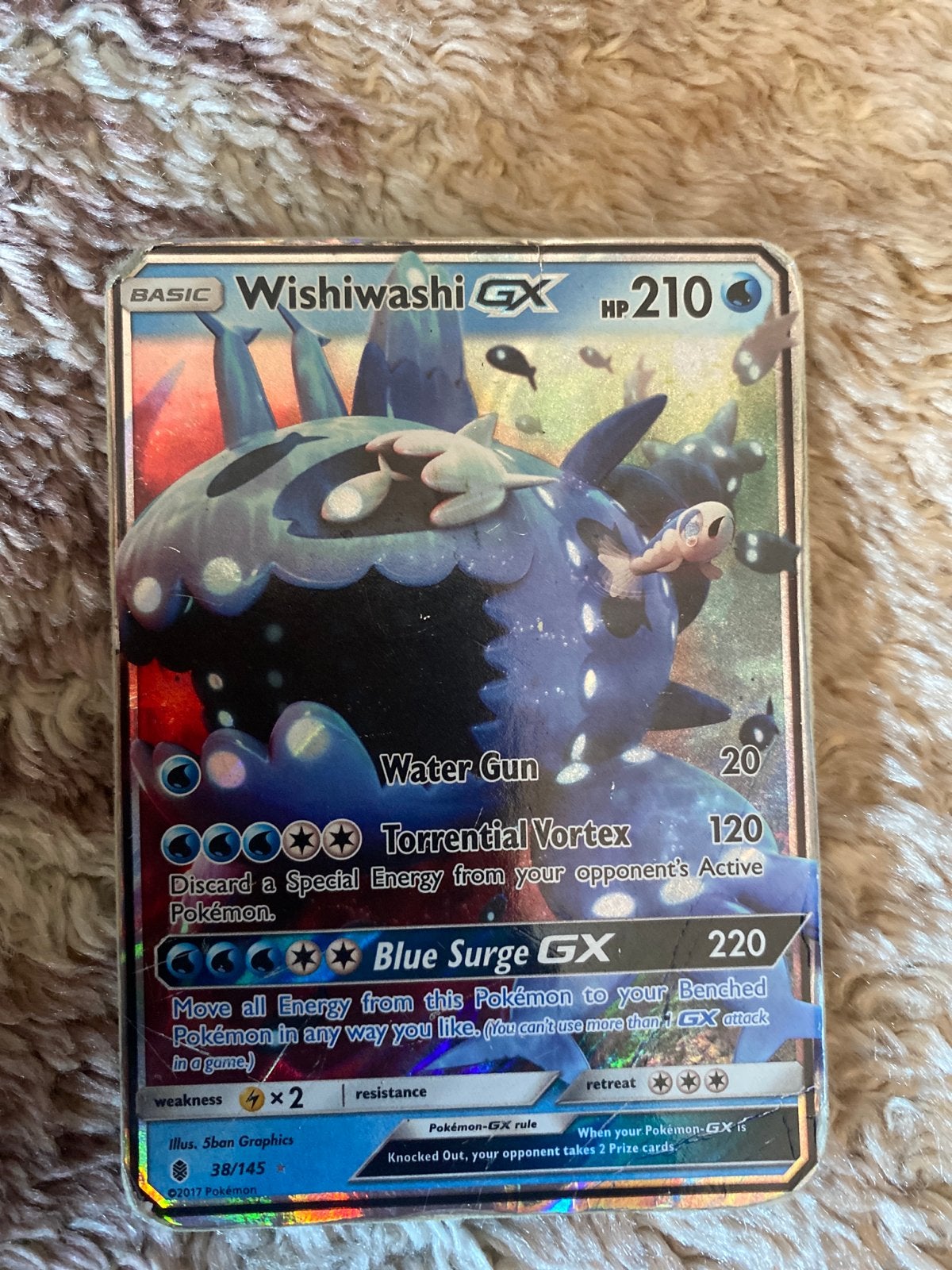 Wishiwashi GX Pokémon Kaart - Beschadigd, Ophalen of Verzenden, Gebruikt, Losse kaart, Foil