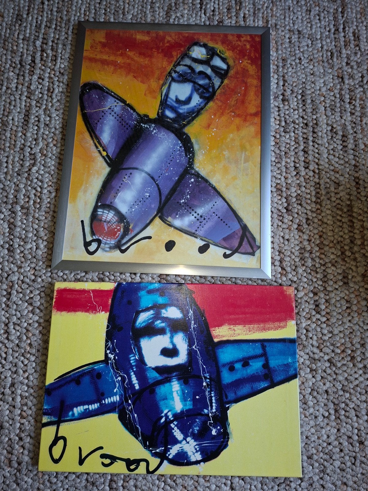 Set van 2 moderne schilderijen: Piloot van Herman Brood, Ophalen of Verzenden, Achter glas, Gemengde techniek, Abstract