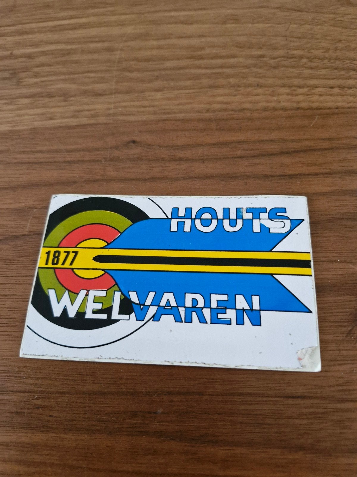 8259 Vintage sticker Houts Welvaren 1877, Ophalen of Verzenden, Gebruikt, Overige typen