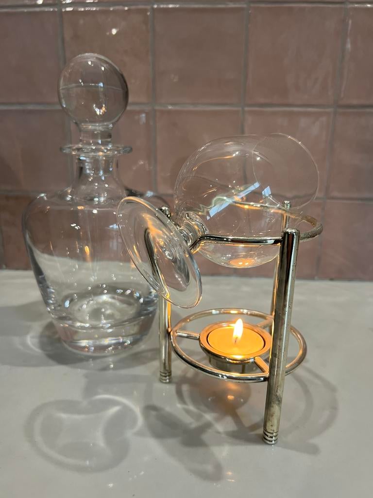 Cognac fles karaf met glaswarmer, Glas of Glazen, Ophalen of Verzenden, Overige stijlen, Glas