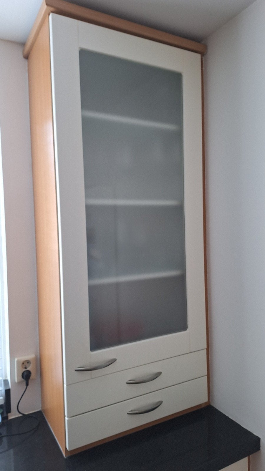Keukenkast met glazen deur en lades. 150x60x36, hxbxd, Ophalen, Gebruikt