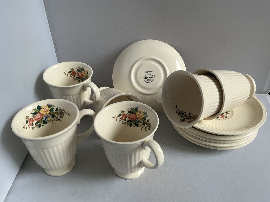 Wedgewood kop en schotels Conway # 6 stuks, Ophalen of Verzenden, Zo goed als nieuw, Porselein, Kop en/of schotel