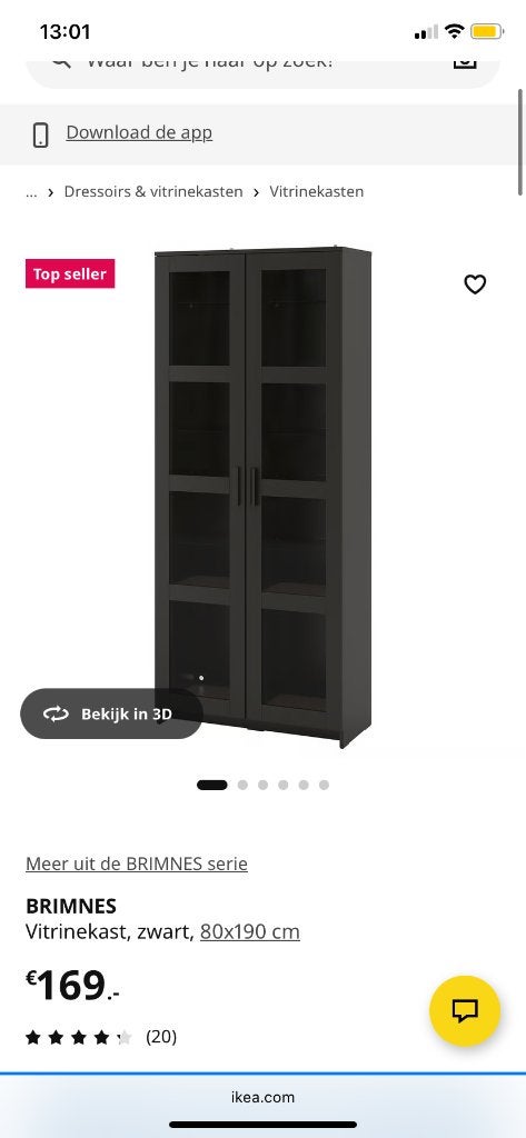 IKEA vitrine kast BRIMNES, Ophalen, Met deur(en), 50 tot 100 cm, Zo goed als nieuw