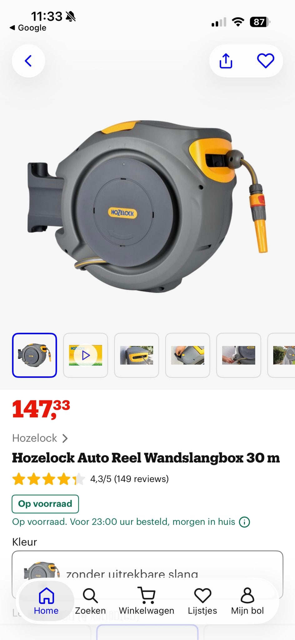 Hozelock Auto Reel Wandslangbox 30m, Tuin en Terras, Ophalen, Zo goed als nieuw, Tuinslanghaspel