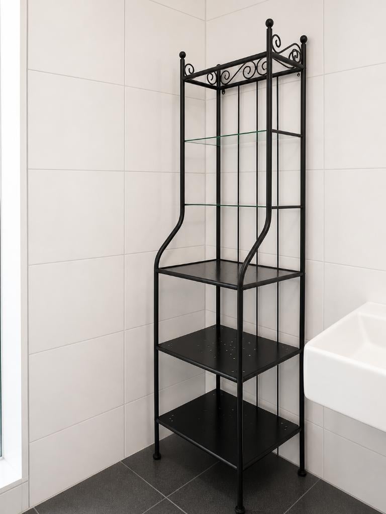 Black Metal Bathroom Shelf – Tall Storage Rack (Compact), Ophalen, Zo goed als nieuw
