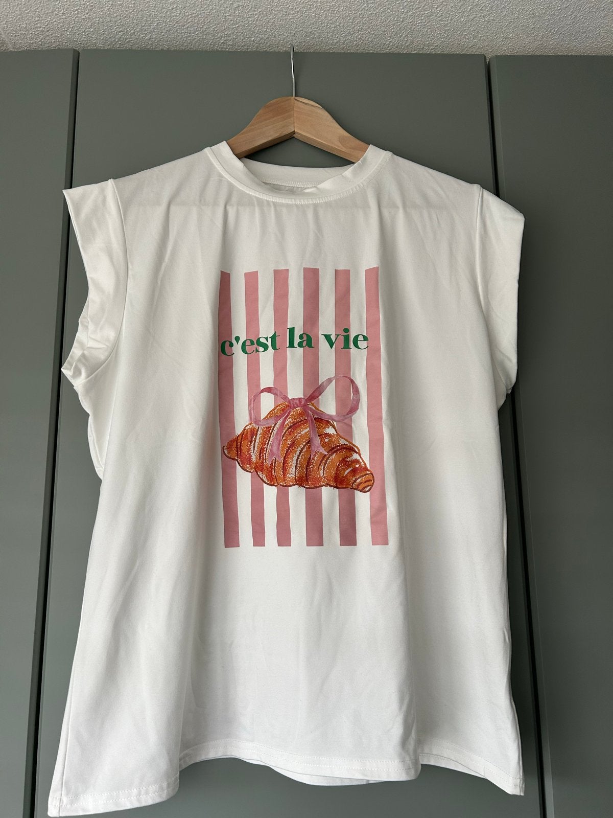 Superleuk wit shirt/top met korte mouw en croissant print -, Kleding | Dames, Wit, Maat 42/44 (L), Ophalen of Verzenden, Korte mouw
