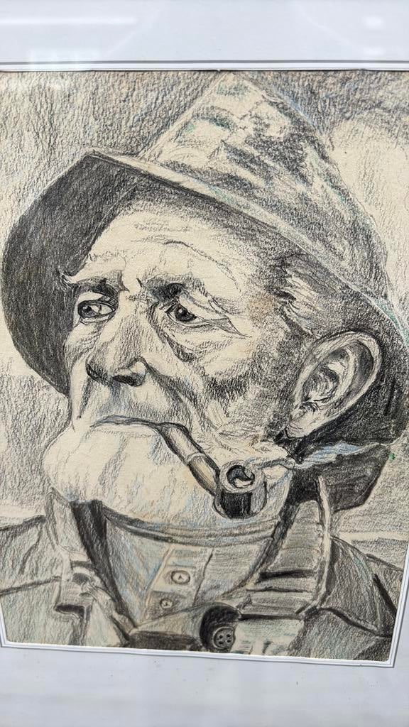 TEKENING STOERE ZEEMAN INGELIJST, Antiek en Kunst, Kunst | Tekeningen en Foto's, Ophalen of Verzenden
