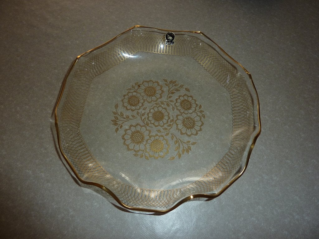 vintage glazen schaal met gouddruk, Antiek en Kunst, Ophalen of Verzenden