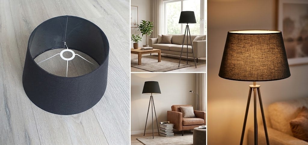 Ronde Zwarte Taps Toelopende Lampenkap - 35/40 cm diameter, Ophalen, Zwart, Rond, Zo goed als nieuw