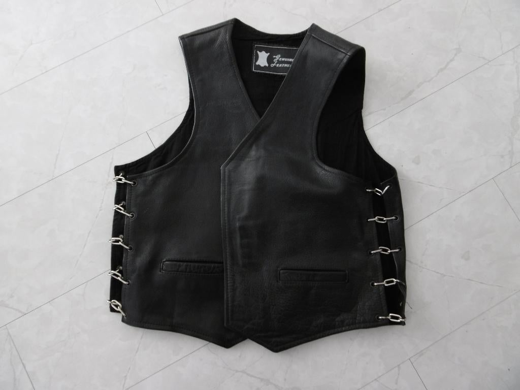 Leren Zwarte Heren Gilet, Motoren, Kleding | Motorkleding, Ophalen, Tweedehands, Heren, Overige typen
