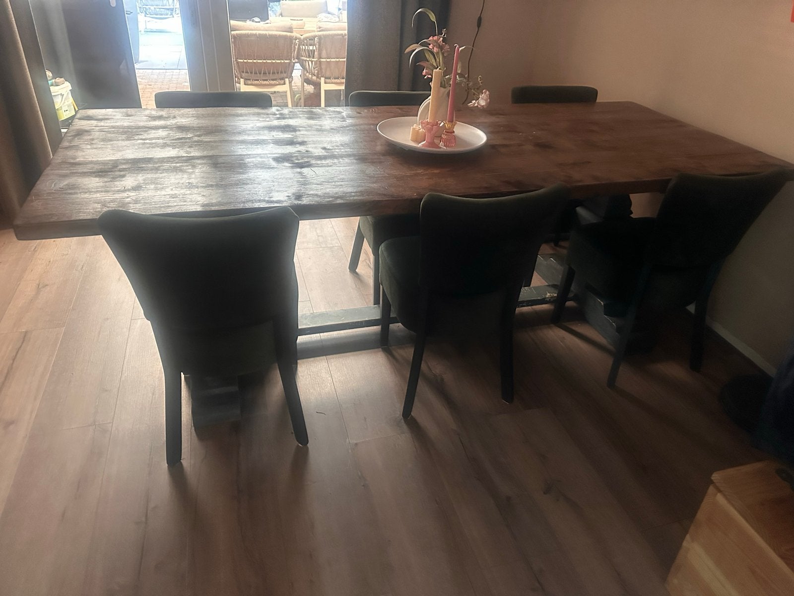 Klooster tafel met 8 stoelen., Huis en Inrichting, Tafels | Eettafels, Ophalen, Gebruikt, Rechthoekig, 50 tot 100 cm