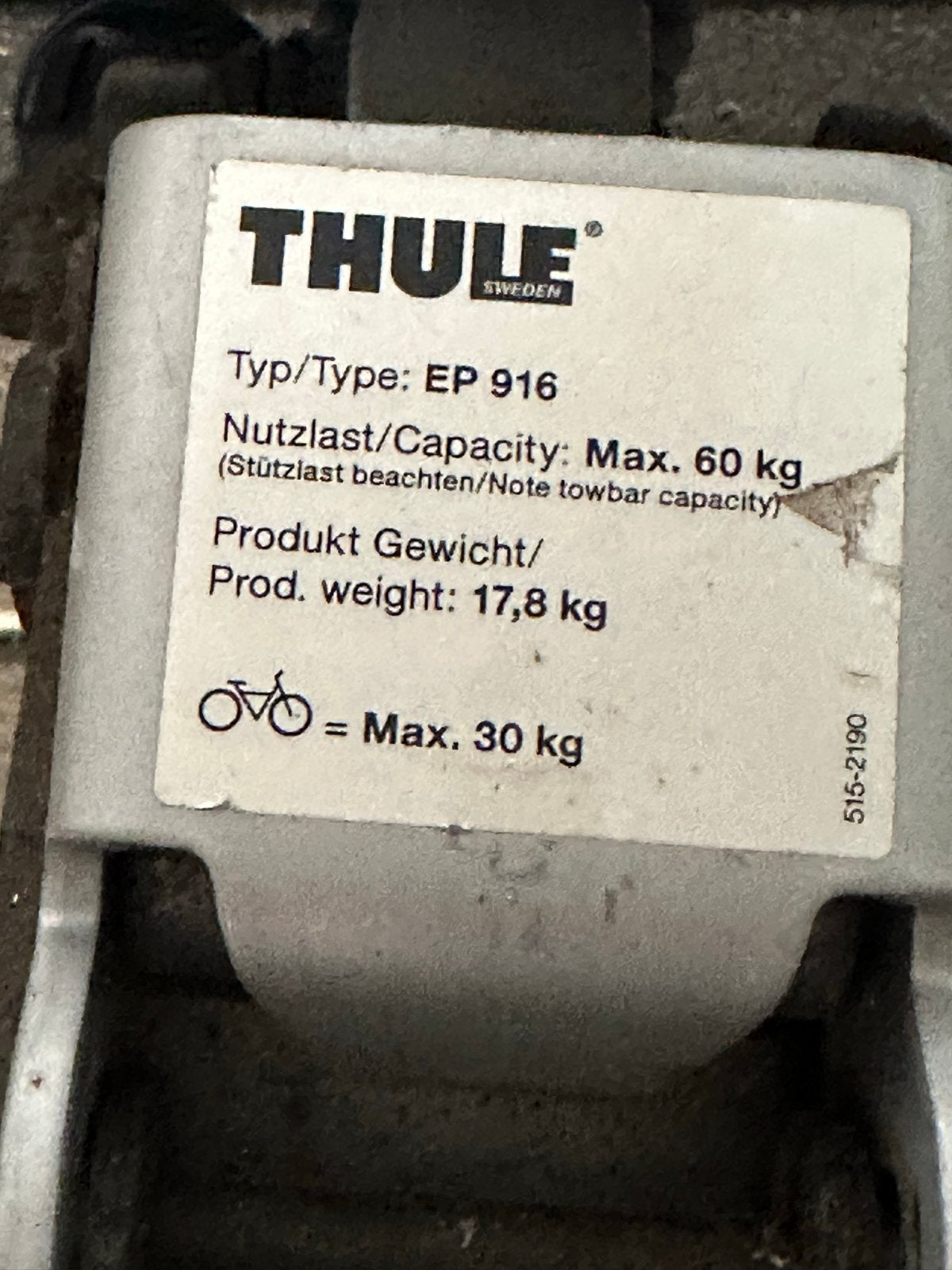 Thule EP 916 fietsendrager - Zo goed als nieuw, Ophalen, Zo goed als nieuw, 2 fietsen, Trekhaakdrager
