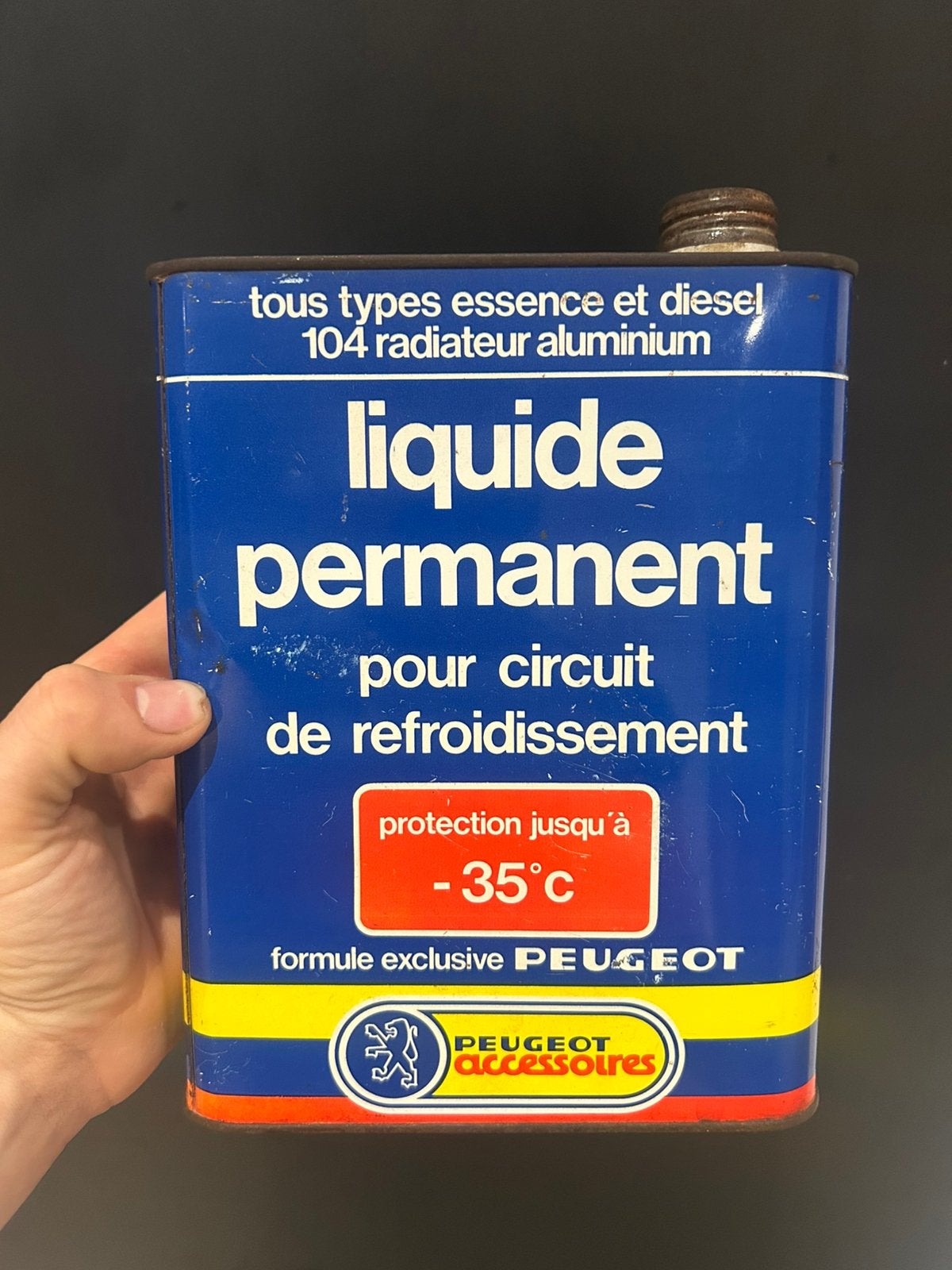 Blik peugeot liquide permanent olieblik olie blik vintage, Verzamelen, Ophalen of Verzenden, Zo goed als nieuw, Overige