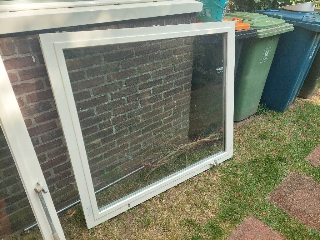 Hardhouten ramen met dubbel glas, Ophalen, Gevelraam of Ruit, Gebruikt, 80 tot 120 cm